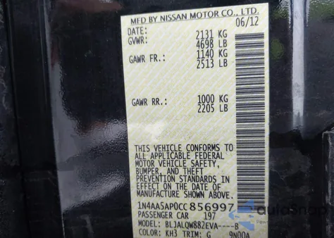 2012 Nissan Maxima 3.5 S from USA, damaged, VIN 1N4AA5AP0CC856997